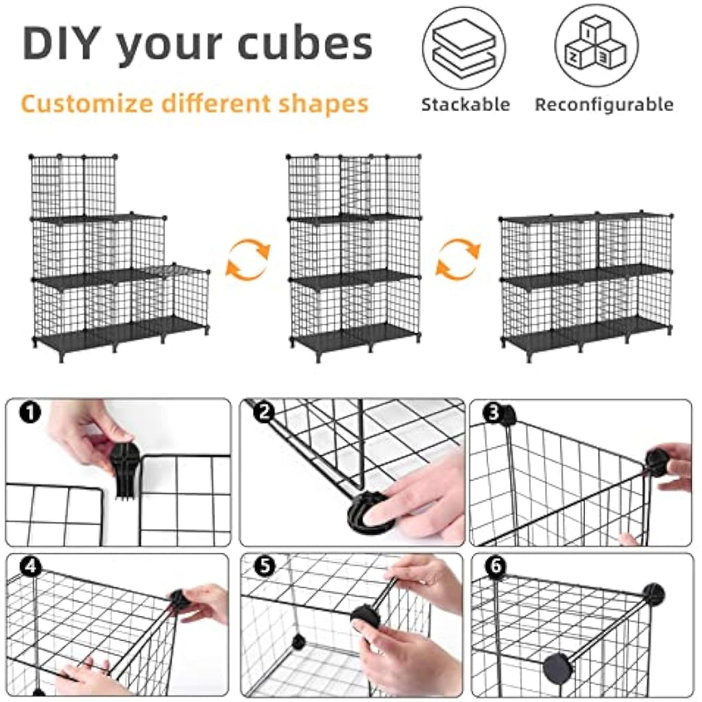 AWTATOS 6-Cube Wire Storage Shelves | Modular DIY Bookcase - Black