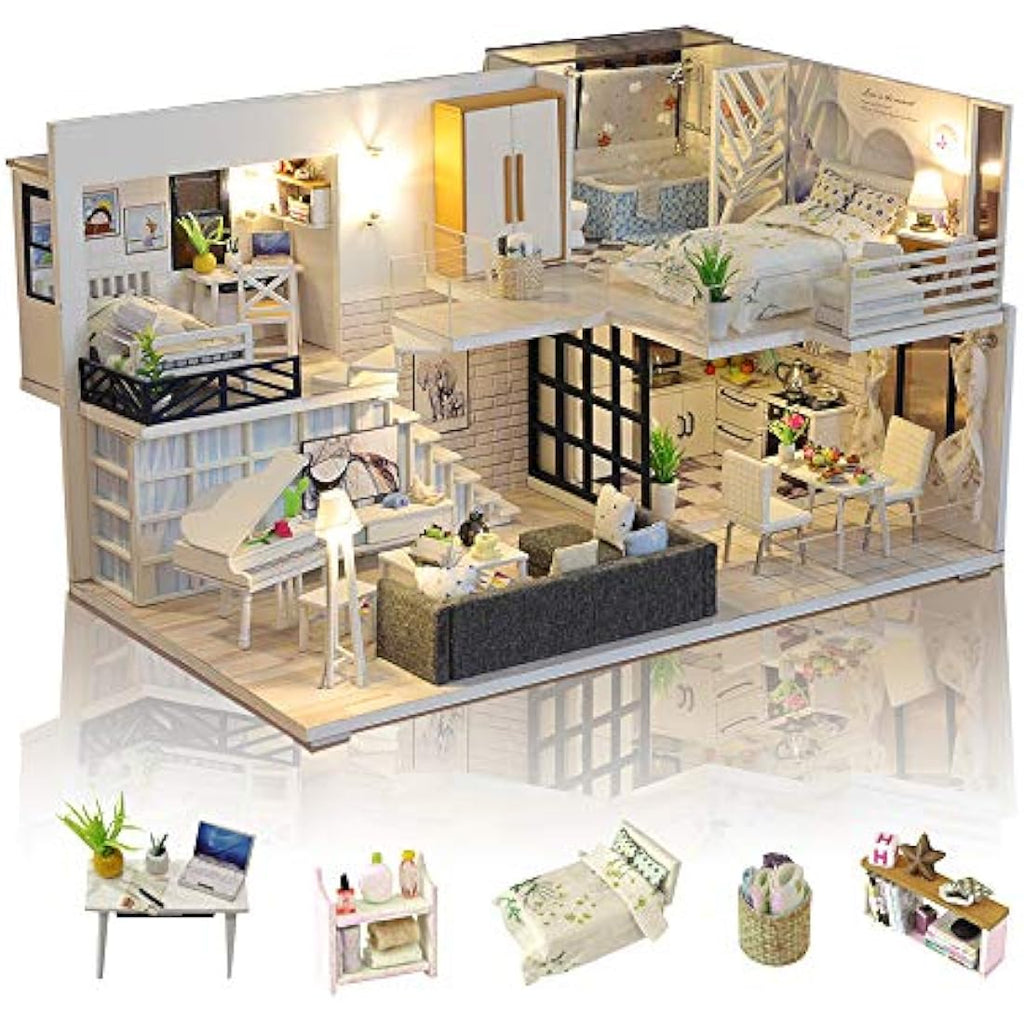 GuDoQi DIY Miniature Dollhouse Kit with Music Box - Simple Life Model