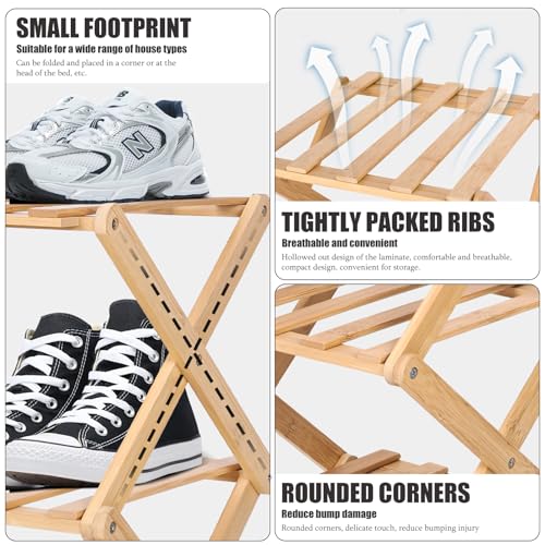 Akloya 7-Tier Bamboo Shoe Rack | Foldable Vertical Space Saving Organizer
