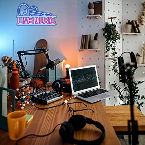 Live Music Neon Sign – Blue & Pink Guitar LED Wall Decor