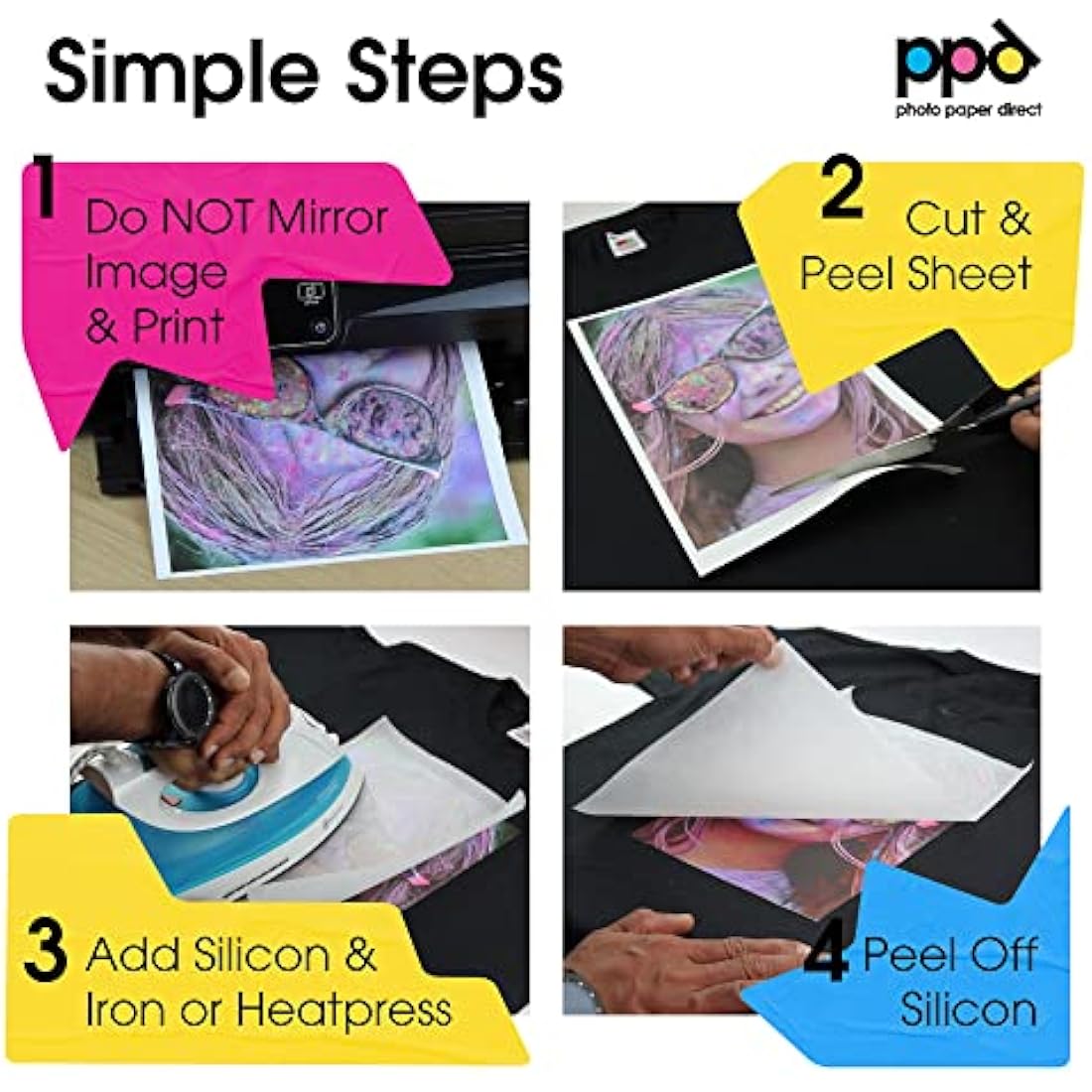 PPD Dark Fabric Iron on Transfer Paper for Inkjet Printers - 50 Sheets