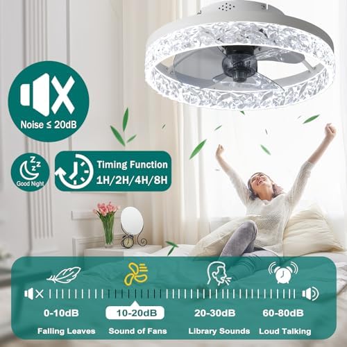 Exlafi Modern LED Ceiling Fan with Light - Dimmable 6-Speed White 40CM