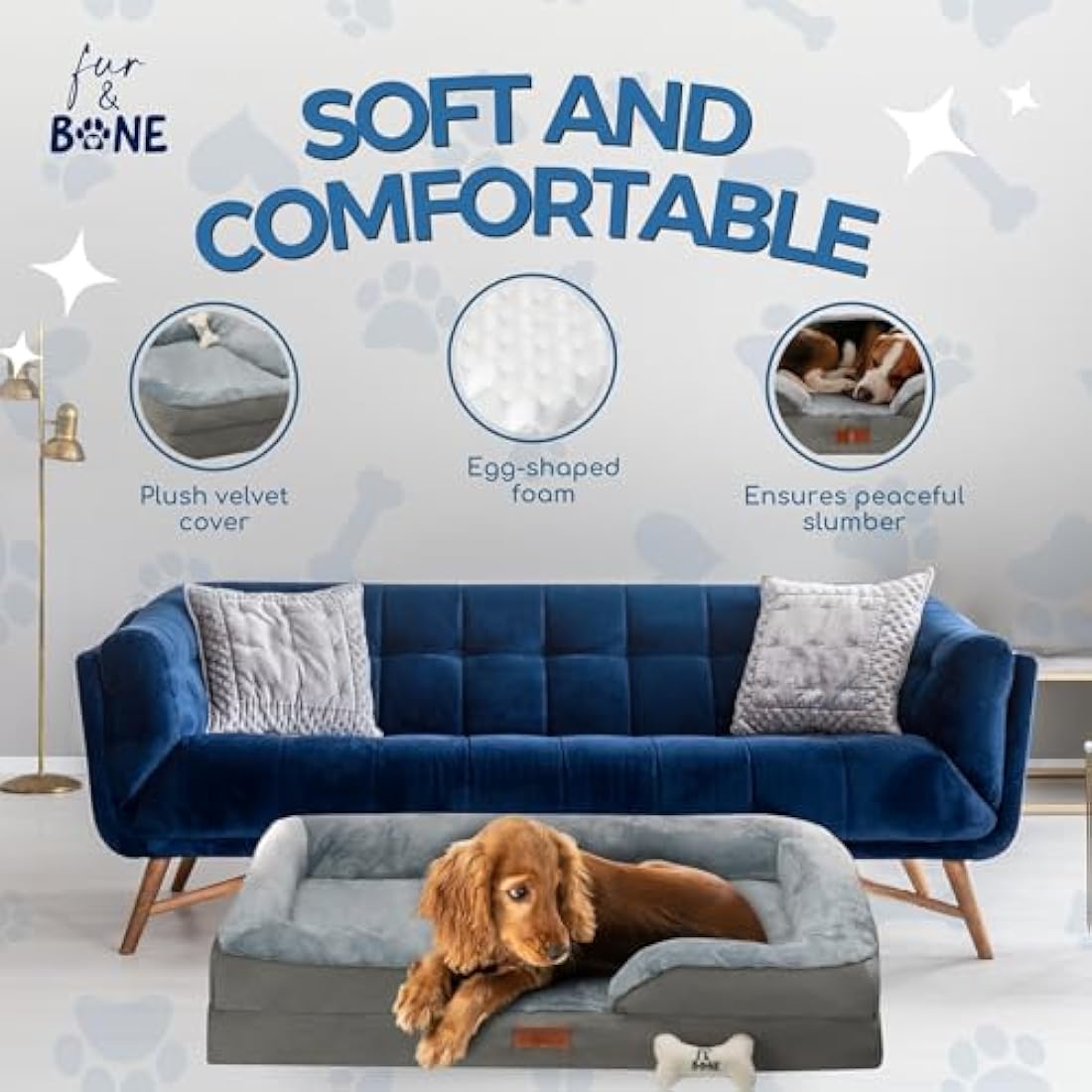 Fur & Bone Orthopedic Large Dog Bed – Memory Foam with Plush Velvet Cover