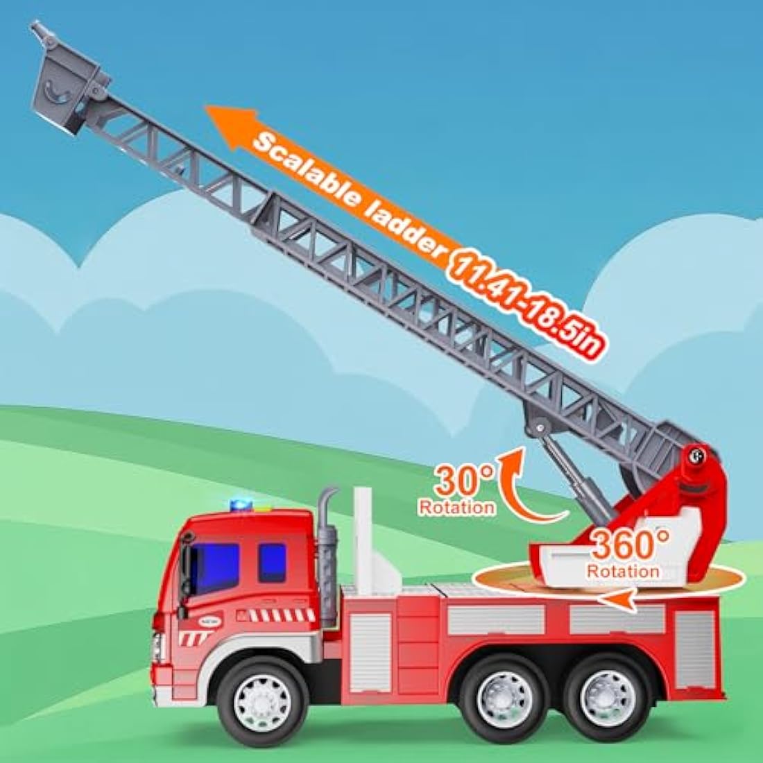 TOYABI Large Fire Truck Toy with Rescue Ladder, Lights and Sound