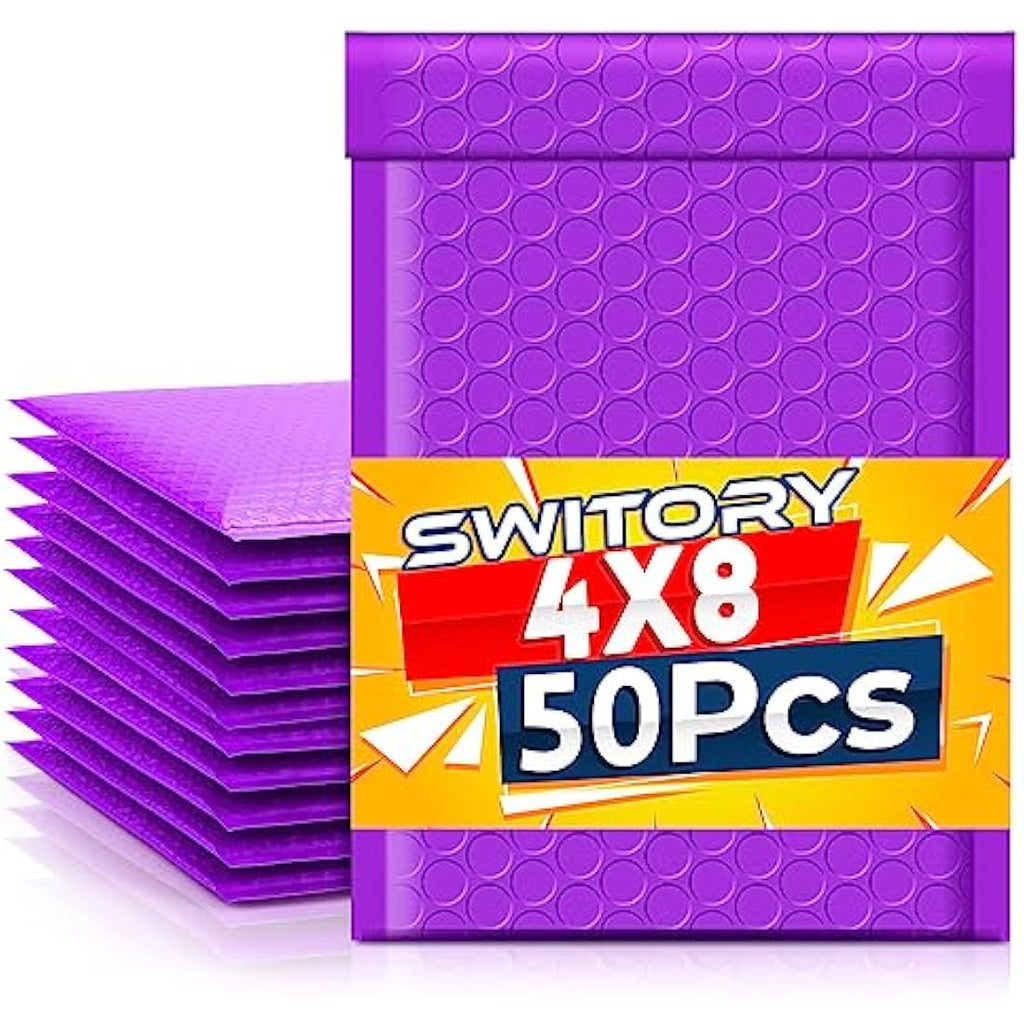 Switory Purple Poly Bubble Mailers | 4x7 Inch Padded Envelopes | 50 Pack