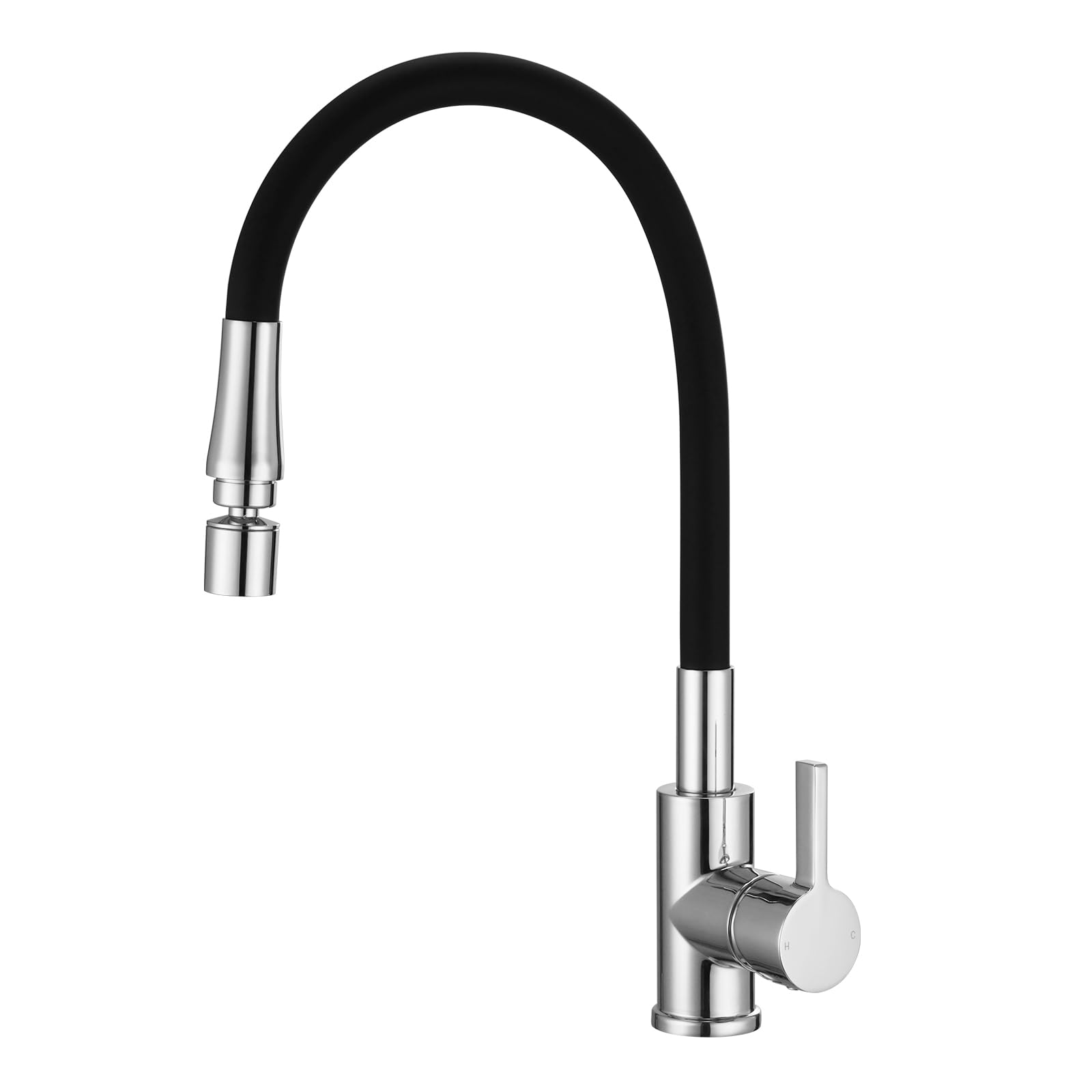 Peppermint Flexible Kitchen Sink Mixer Tap | Black & Chrome Swivel
