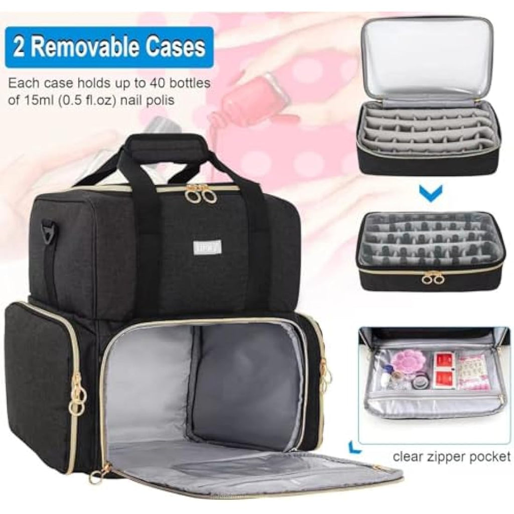 IVODEELA Nail Polish Organiser Bag | Large 80 Bottle Case with Lamp Storage