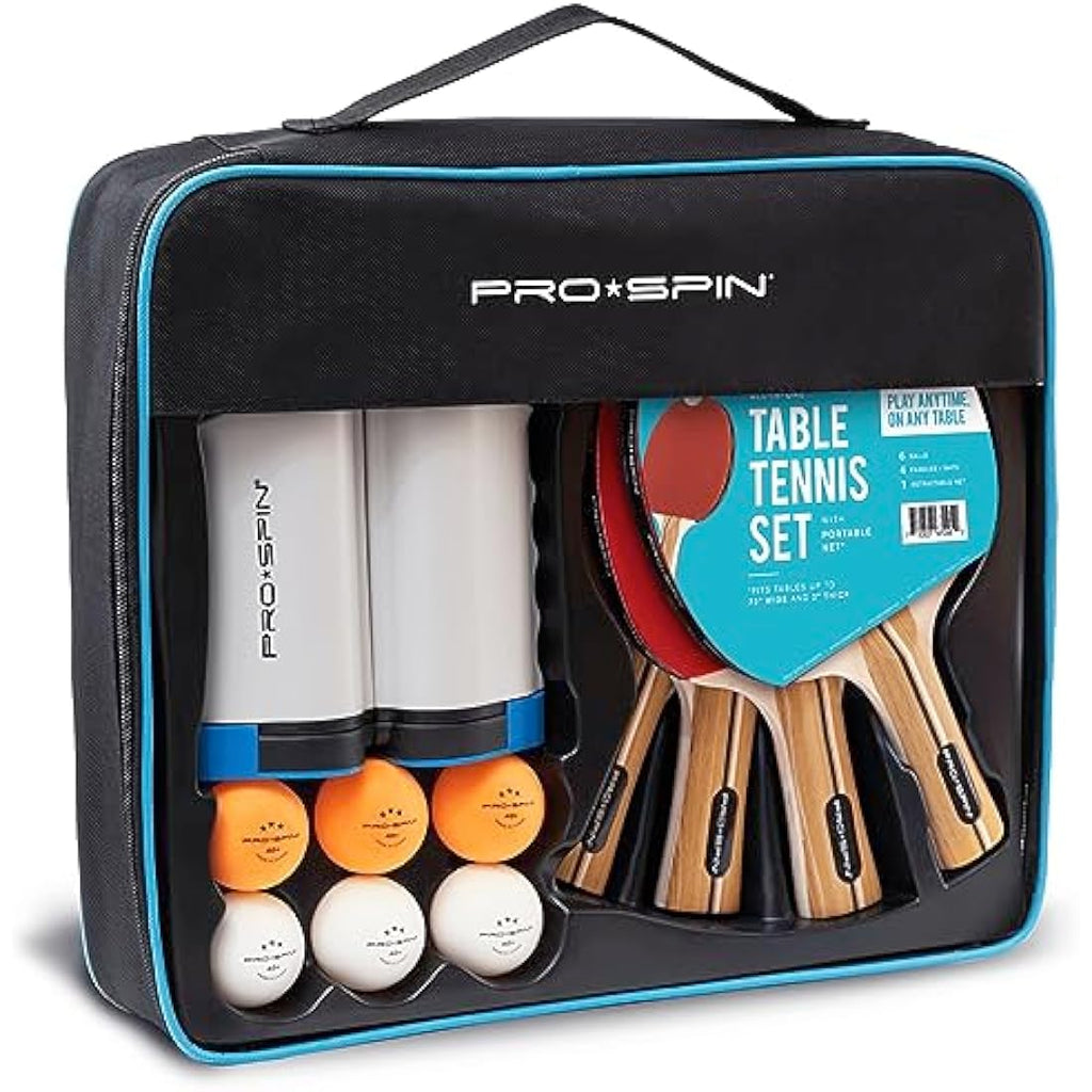 PRO SPIN Portable Table Tennis Set – Retractable Net, Bats & 3-Star Balls