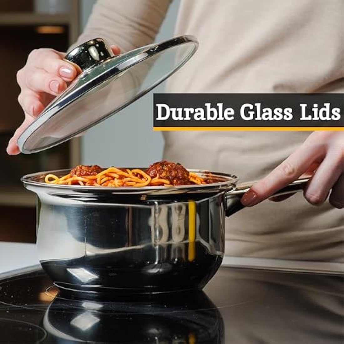 Premier Housewares Stainless Steel Saucepan Set with Glass Lids - 3 Piece