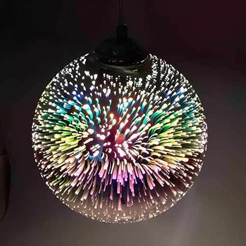 KRUIHAN 3D Firework Glass Pendant Light – Silver Globe Chandelier, 25CM