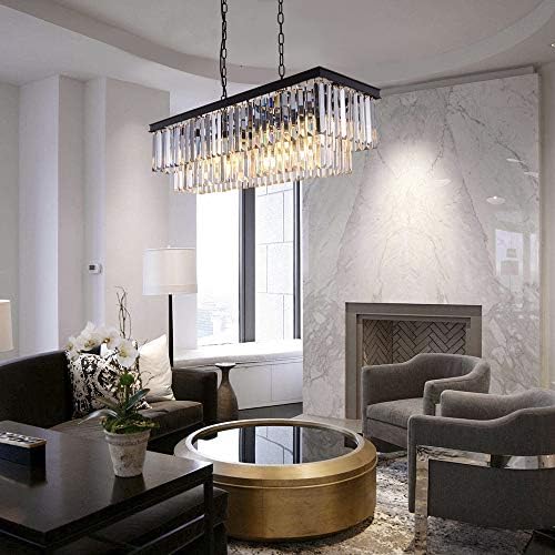 Wellmet 9-Light Crystal Chandelier – Modern Black Kitchen Island Light