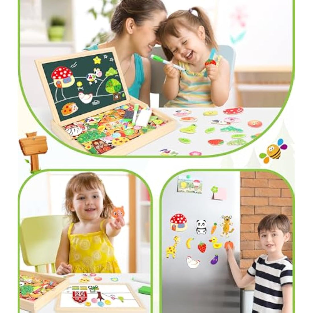 Jojoin 130 PCS Wooden Magnetic Puzzle | Montessori Educational Toy Board