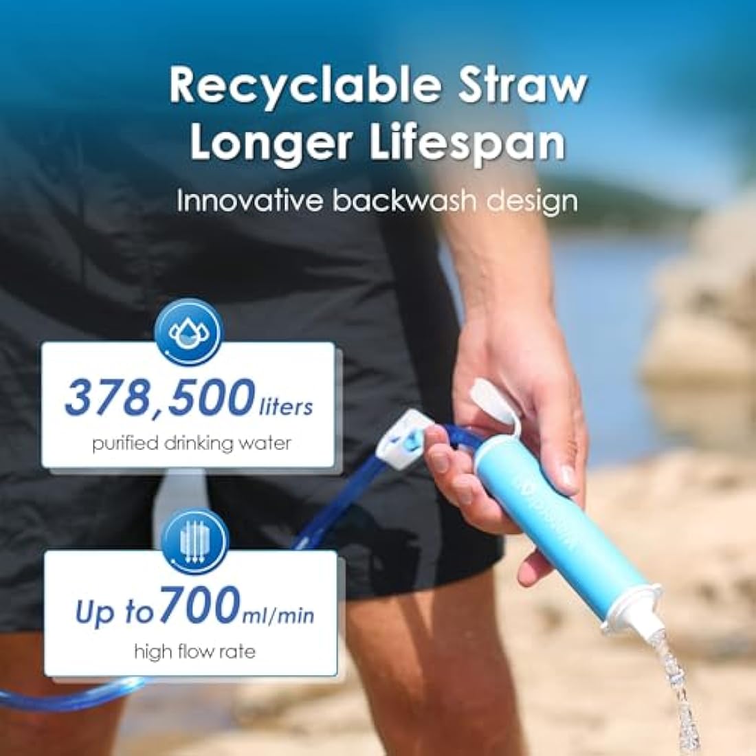 Waterdrop Personal Water Filter Straw with Gravity Bag for Camping & Hiking