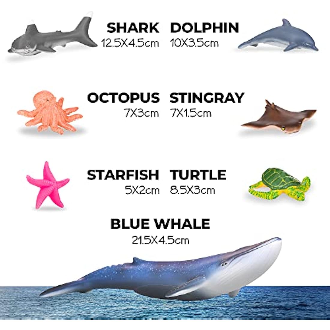 Learning Minds Jumbo Sea Animal Figures – 7 Piece Vinyl Ocean Toy Set