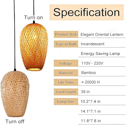 Bamboo Rattan Chandelier – 3-Light Rustic Wicker Pendant