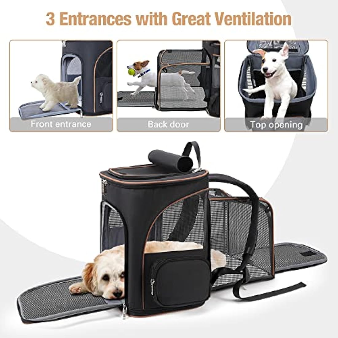 Lekesky Expandable Cat Carrier Backpack | Breathable Pet Rucksack, Black