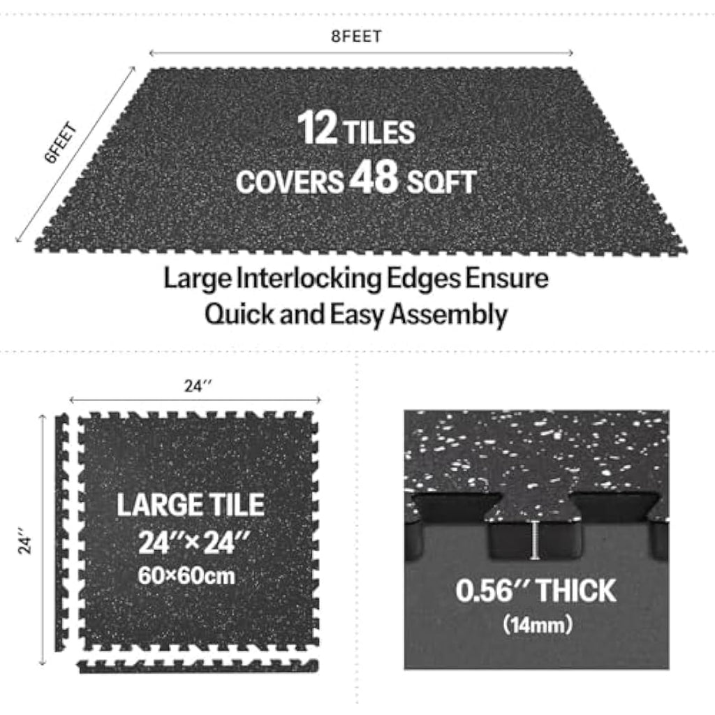 AIRHOP Rubber Top Interlocking Gym Floor Mats - 48 Sq Ft EVA Foam Tiles