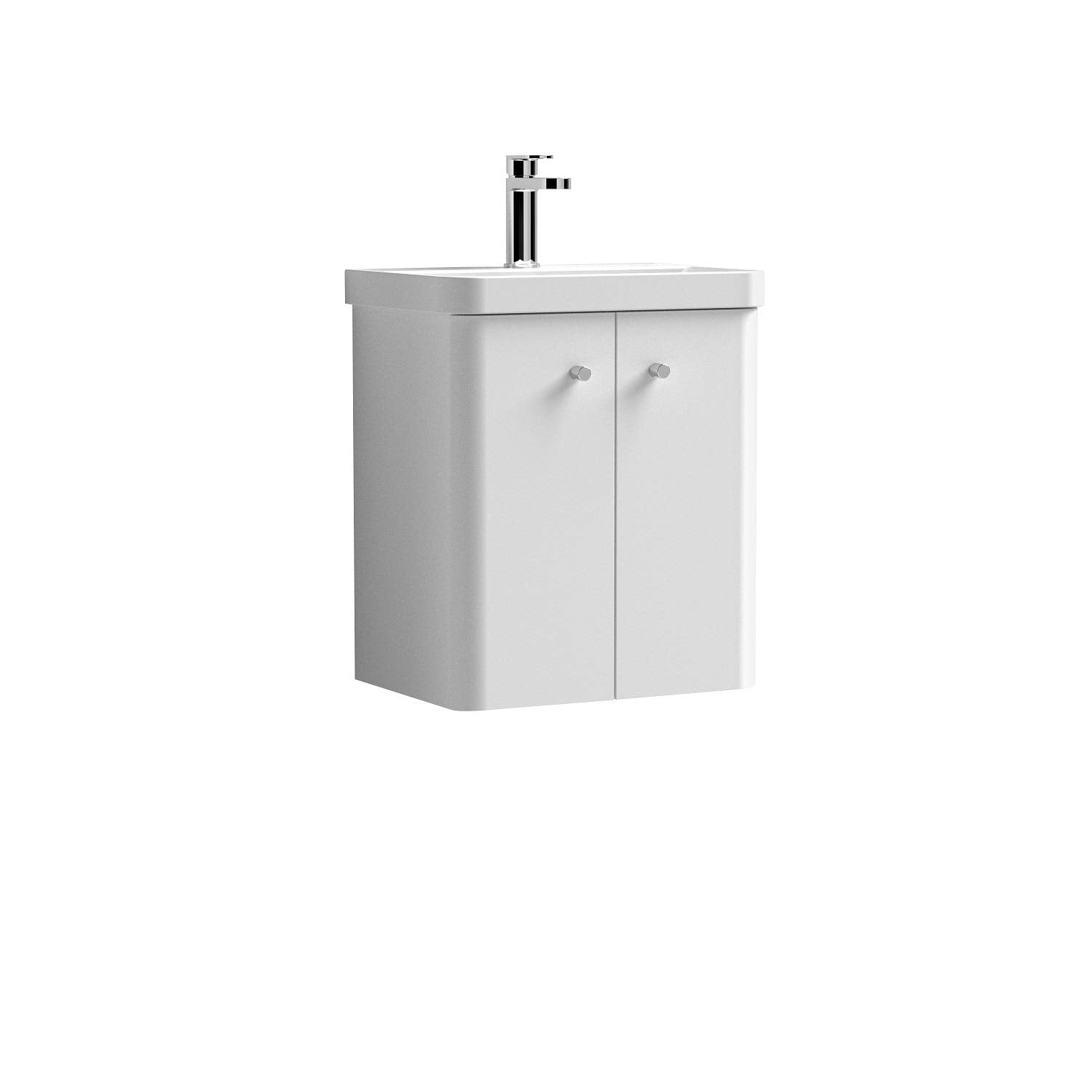Nuie Core Wall Hung 2 Door Vanity Unit & Ceramic Basin - Gloss White