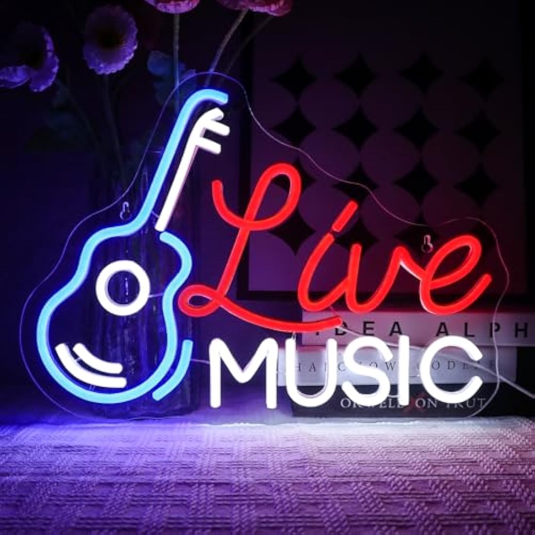 Live Music Guitar Neon Sign - Dimmable LED Wall Decor