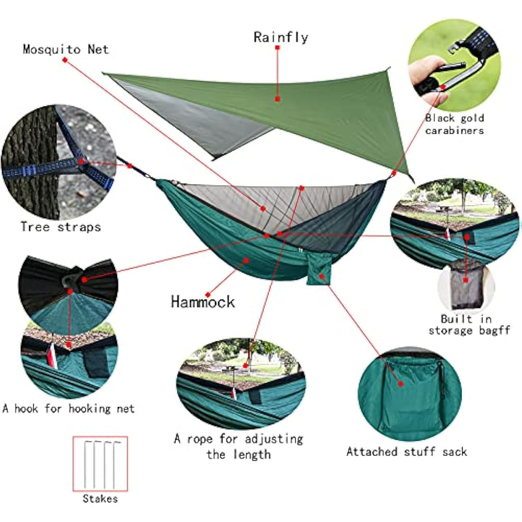 YCD Portable Camping Hammock Set with Mosquito Net and Rain Fly