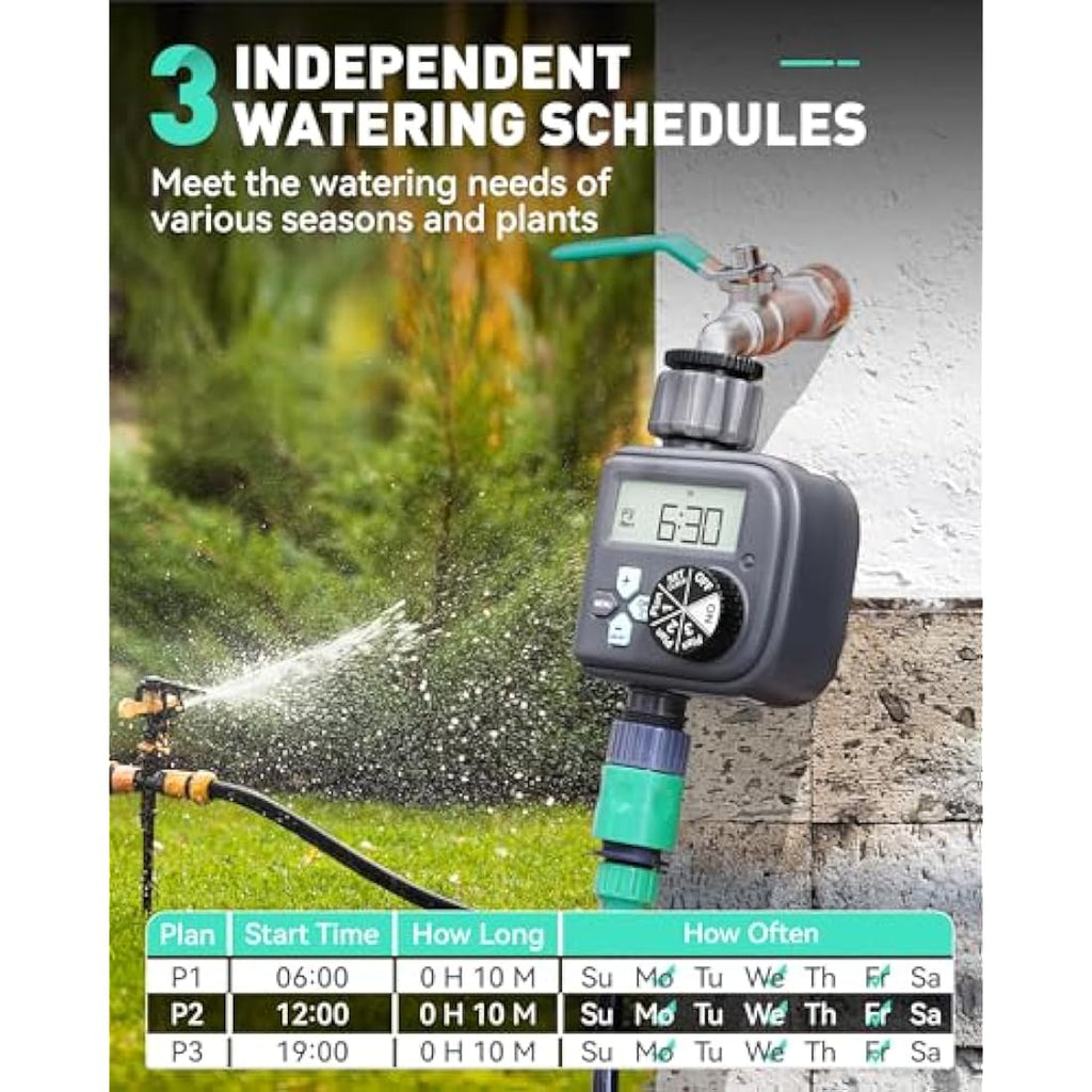 RAINPOINT Irrigation Timer | 3 Independent Programs & Rain Delay – Mint Green