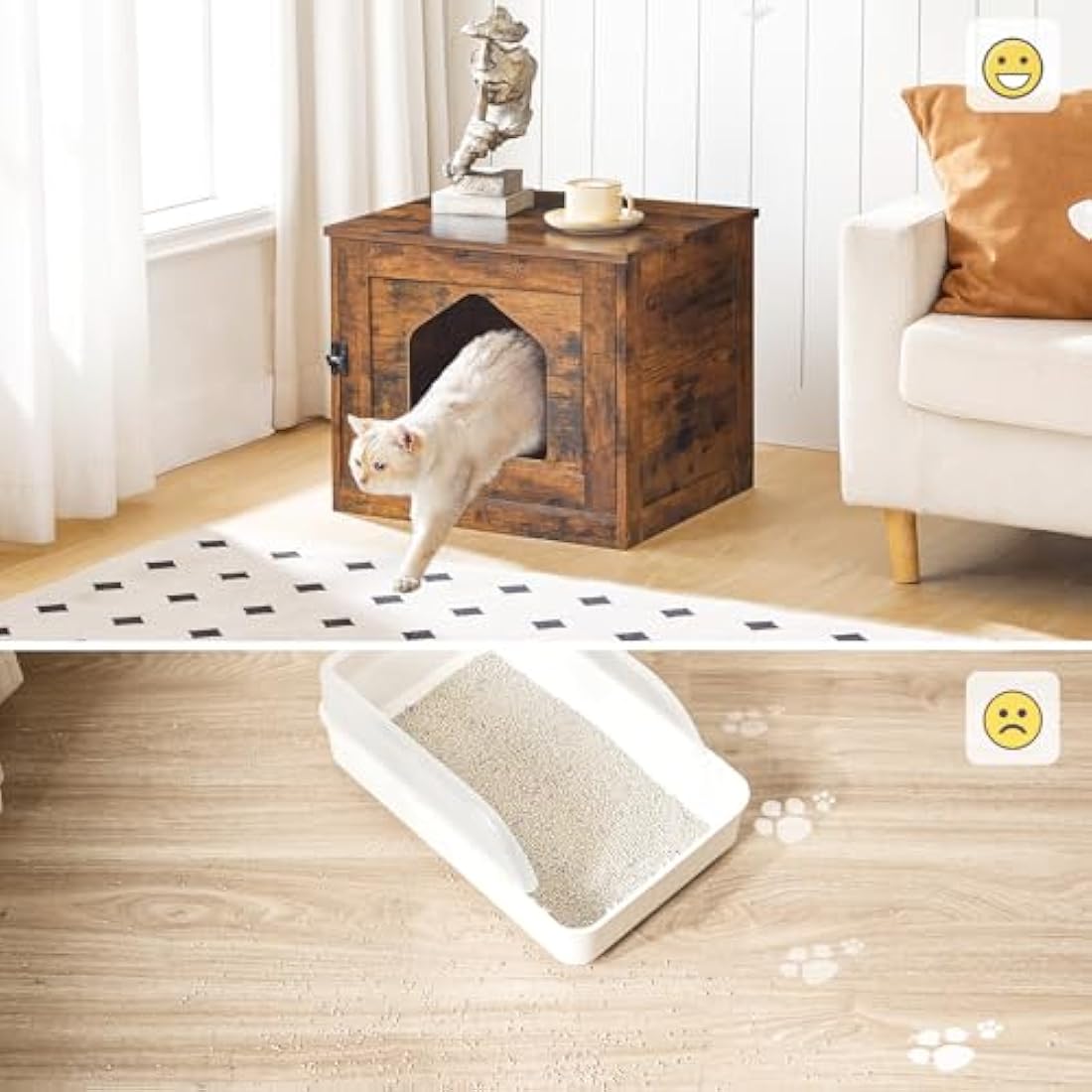 HOOBRO Cat Litter Box Enclosure – Rustic Brown Hidden Litter Box Furniture