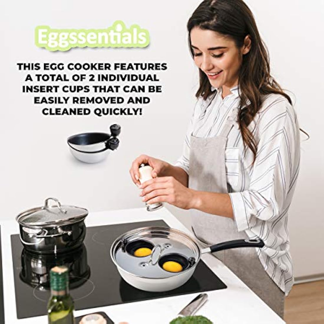 Eggssentials 6-Cup Egg Poacher Pan – Nonstick Stainless Steel Induction