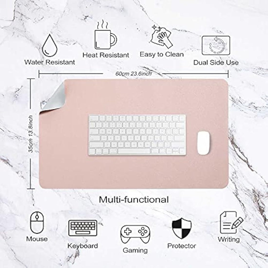 DOBAOJIA Dual-Side PU Leather Desk Pad - Waterproof Mouse Mat (Pink/Silver)
