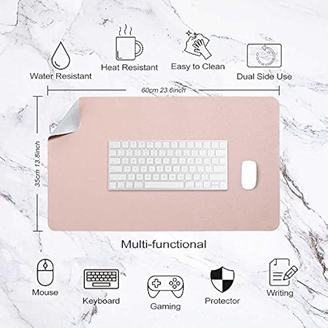 DOBAOJIA Dual-Side PU Leather Desk Pad - Waterproof Mouse Mat (Pink/Silver)