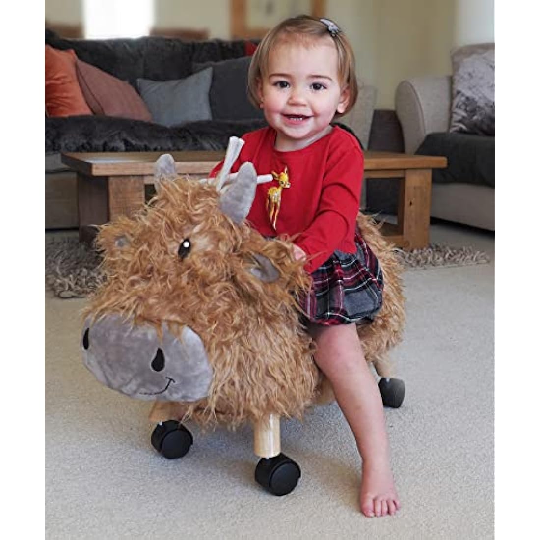 Little Bird Told Me Hubert Highland Cow Ride On Toy - Toddler Wooden Toy
