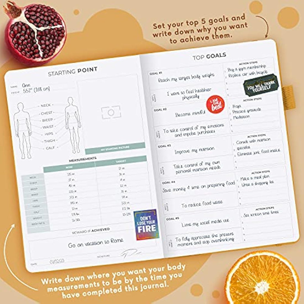 Clever Fox Wellness Journal - Undated Food & Health Planner, A5 Amber Yellow