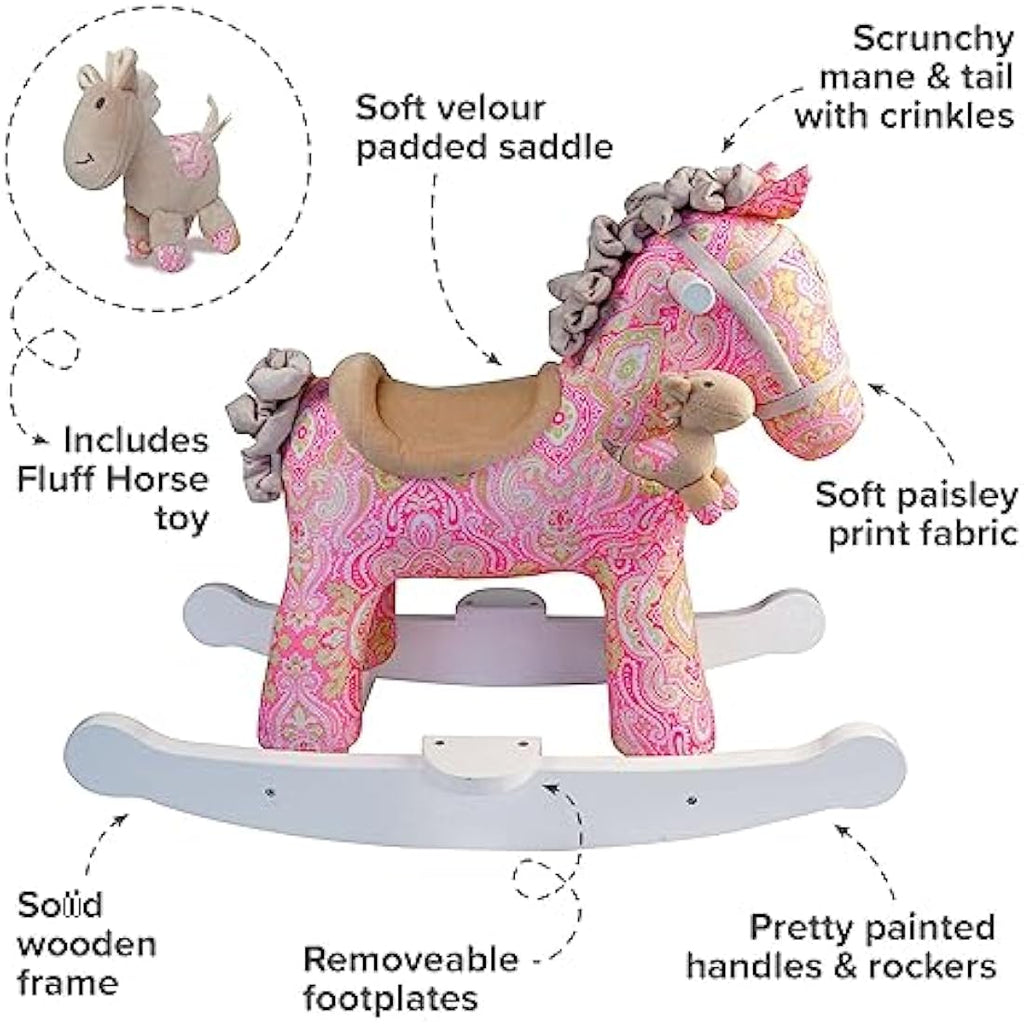 Little Bird Told Me Pixie & Fluff Rocking Horse – Pink Paisley Wooden Toy