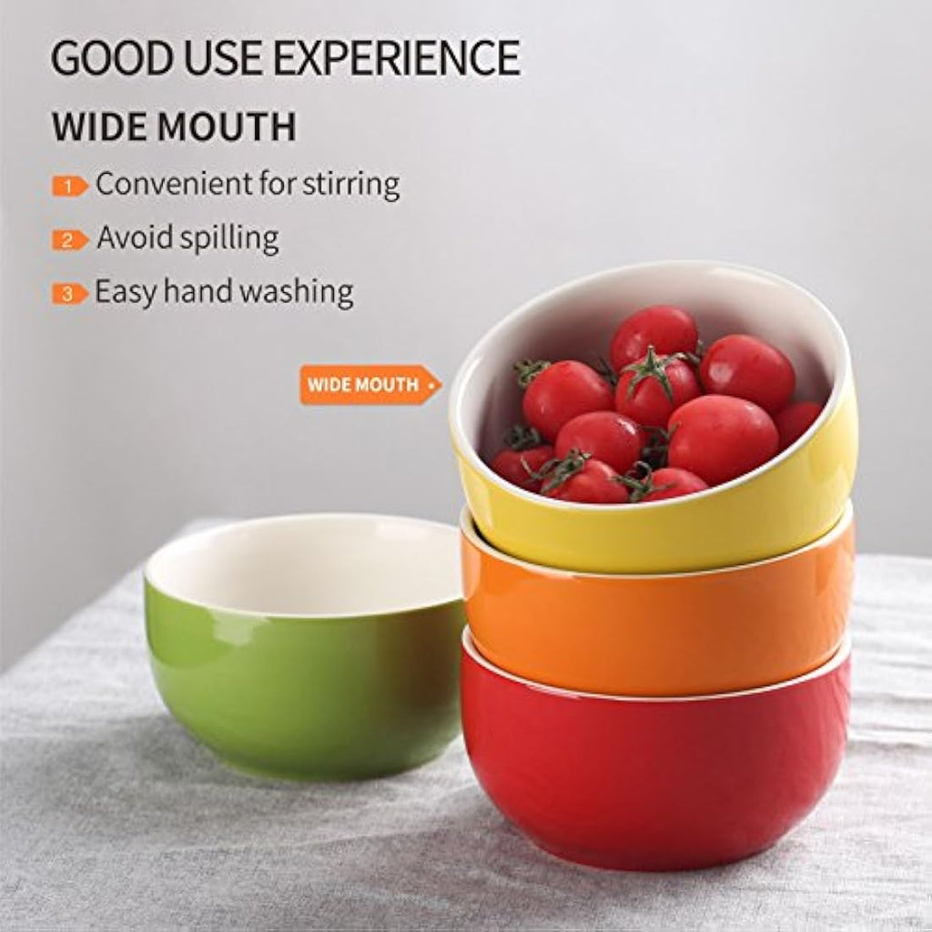 LIFVER 20oz Porcelain Soup Bowls – 4 Pack Multicolour Cereal Bowls