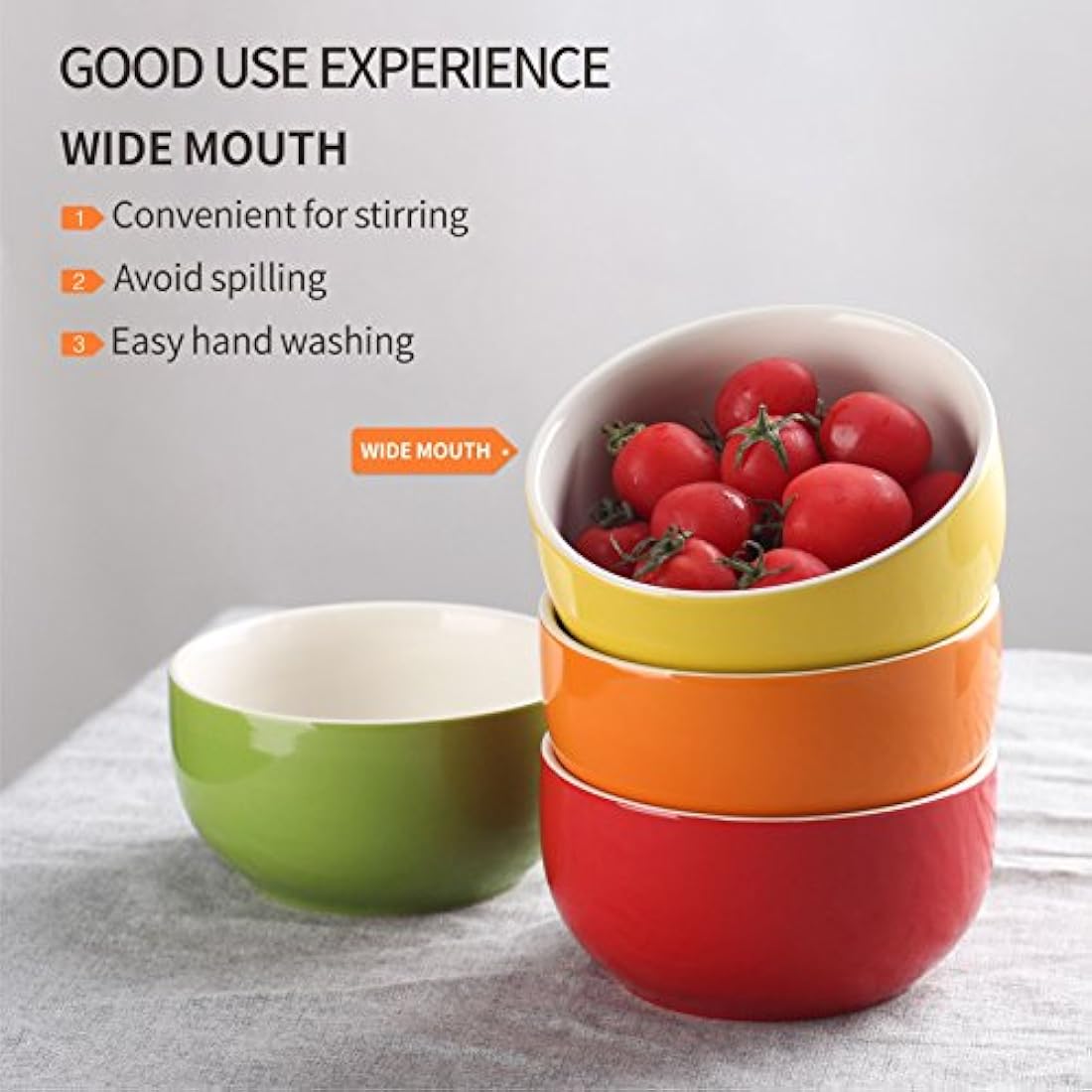 LIFVER 20oz Porcelain Soup Bowls – 4 Pack Multicolour Cereal Bowls