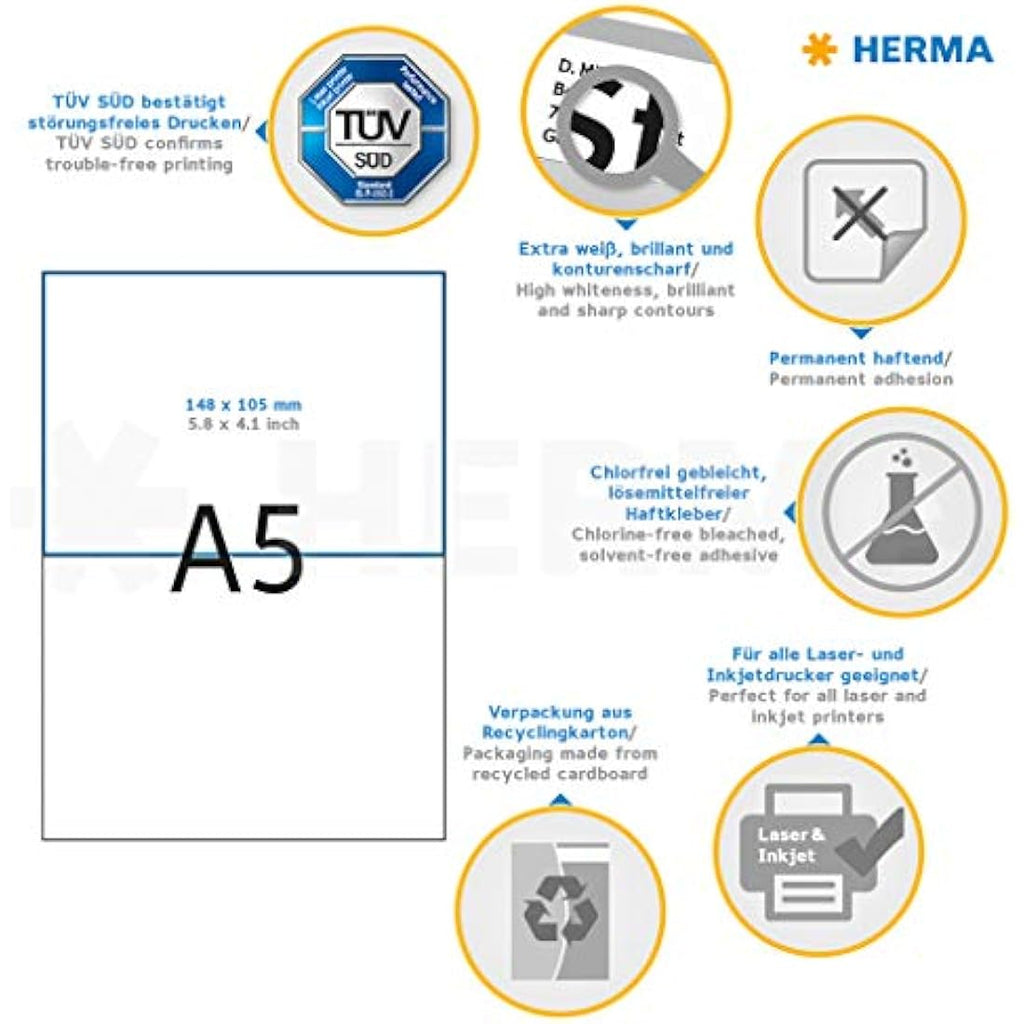 HERMA Shipping Labels - 148 x 105 mm White Adhesive Stickers - 800 Pack