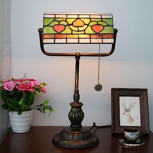 Blivuself Tiffany Style Heart Bankers Lamp | Stained Glass Desk Light
