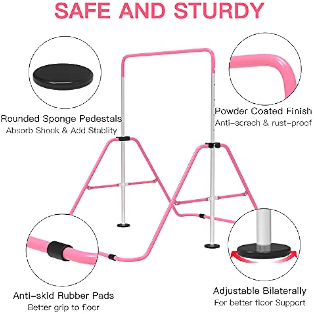 EVERYMILE Gymnastics Bar – Adjustable Folding Kip Bar with Rings for Kids