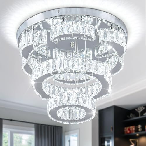 FRIXCHUR Modern Flower Crystal Chandelier | 15.7" LED Flush Mount Light