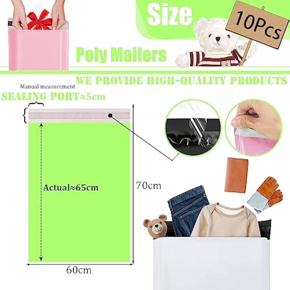 Green Poly Mailers | 60x70cm Large Shipping Bags - 10 Pack