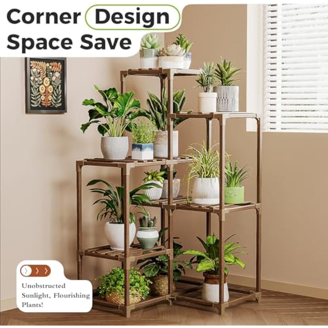 Bamworld 7-Tier Corner Plant Stand | Carbonized Eucalyptus Wood Rack
