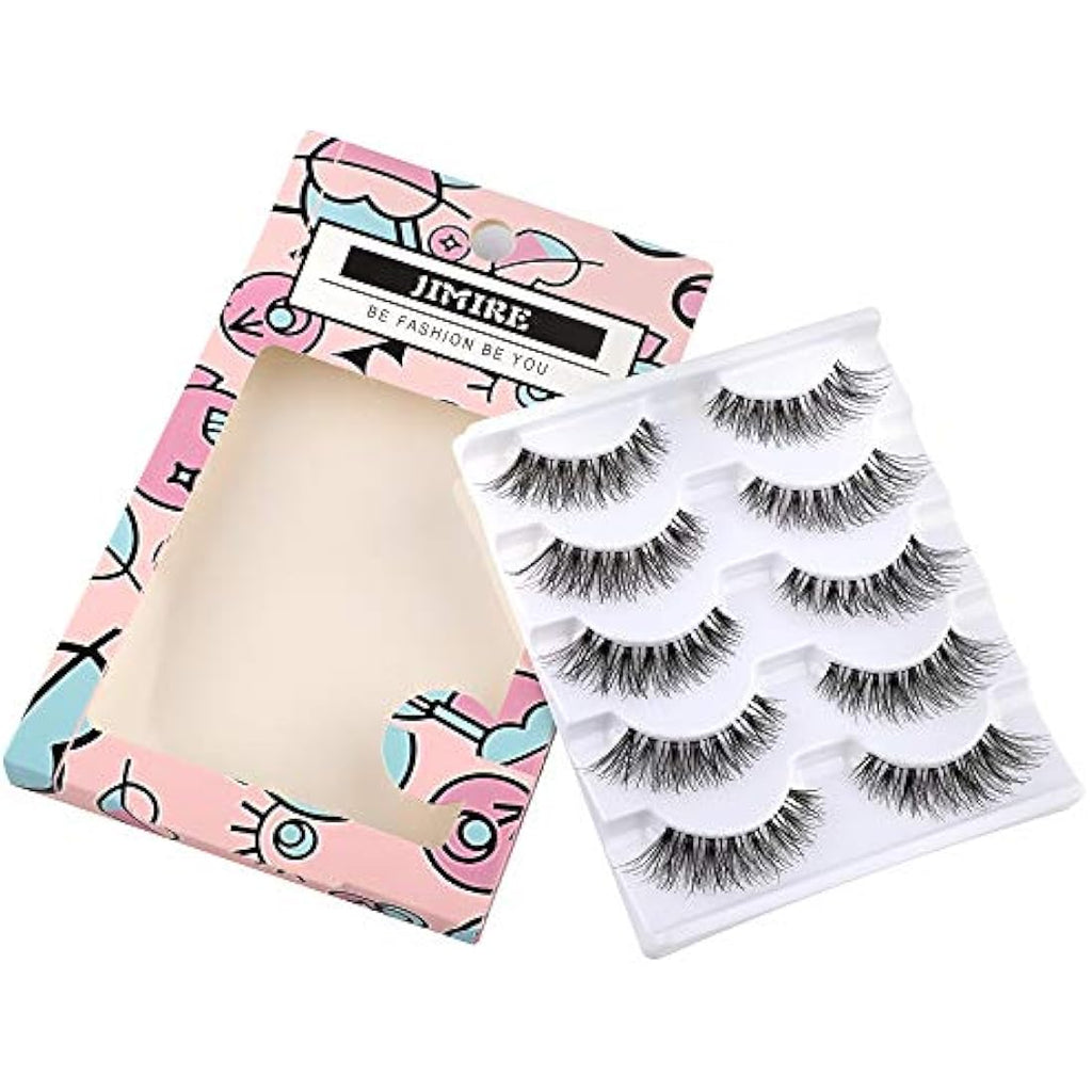 JIMIRE 3D False Eyelashes – Natural Demi-Wispies Cat Eye Lashes, 5 Pairs