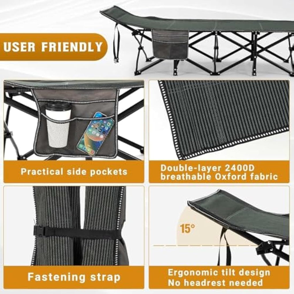 Overmont Oversized Folding Camping Cot with Cushion | 550 lbs Support
