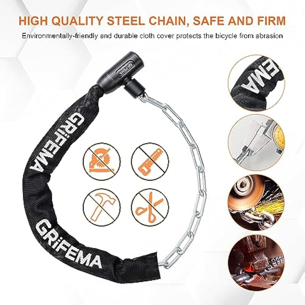 GRIFEMA Heavy Duty Bike Chain Lock – 120cm High Security with 2 Keys