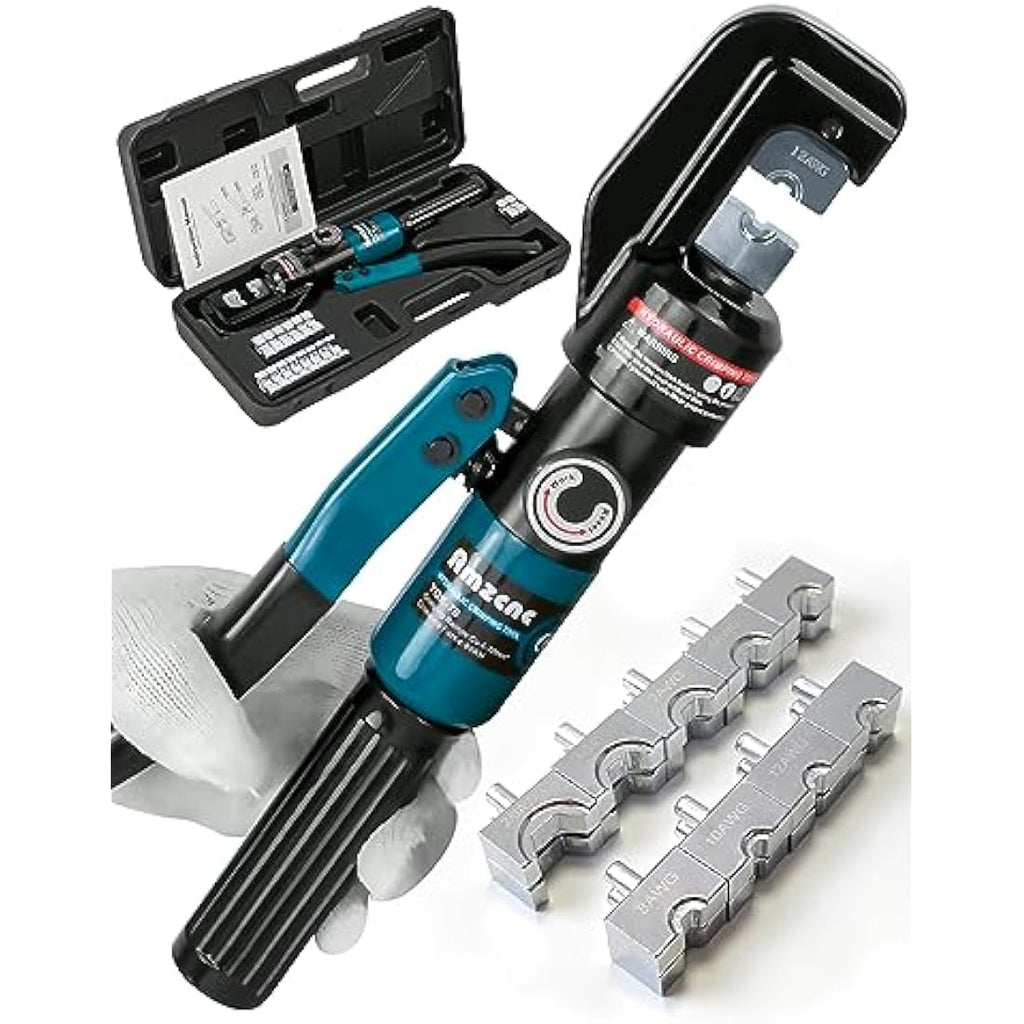 Hydraulic Cable Lug Crimping Tool - 12 AWG to 2/0 AWG with 9 Dies