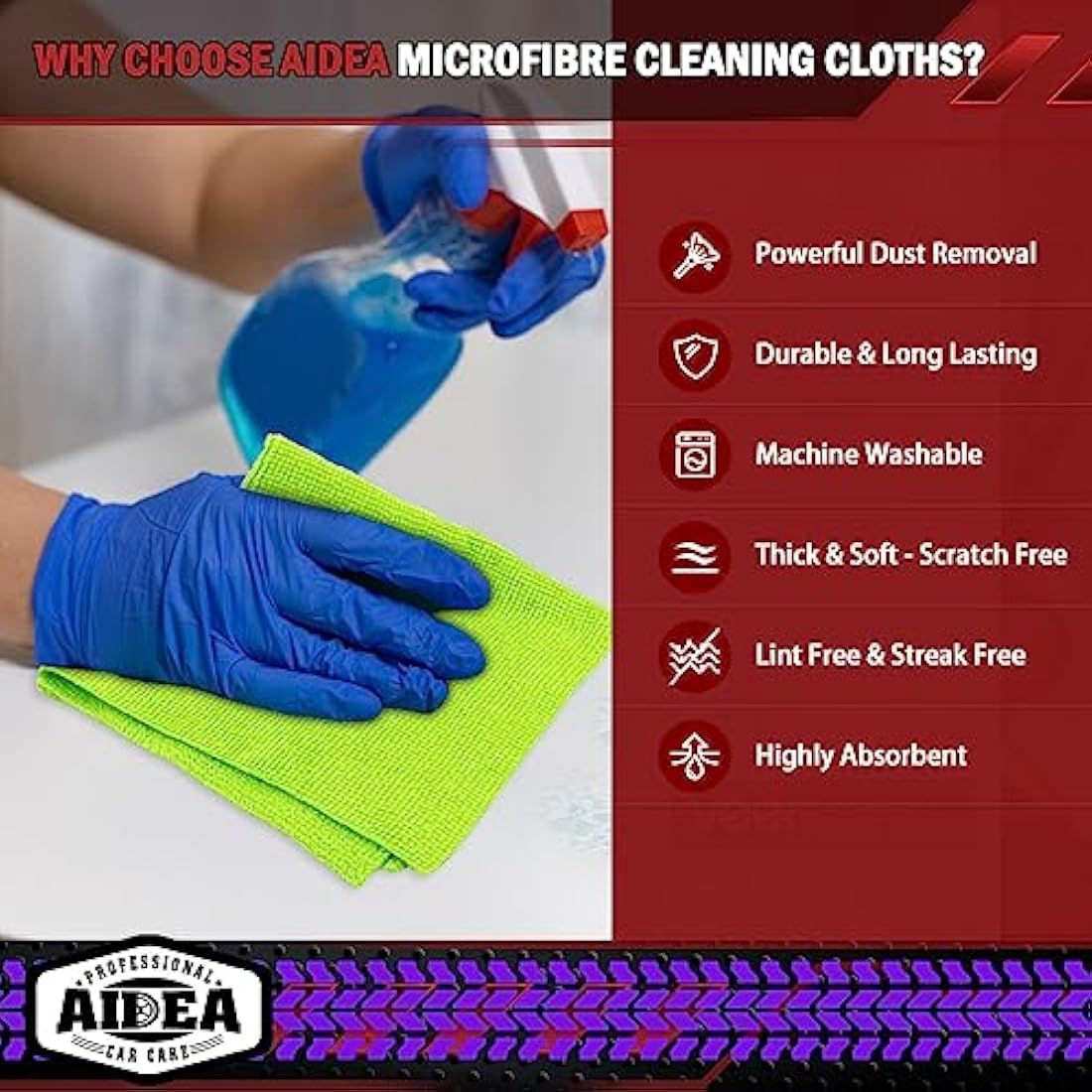 AIDEA Microfibre Cleaning Cloths 100 Pack | Lint-Free Absorbent Rags