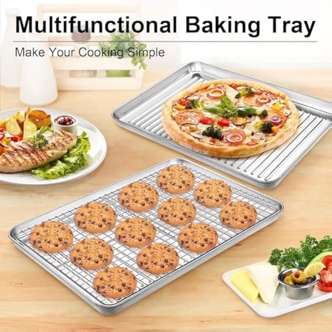 Jolof Store Stainless Steel Baking Tray and Rack Set | 4-Piece Cookie Sheet