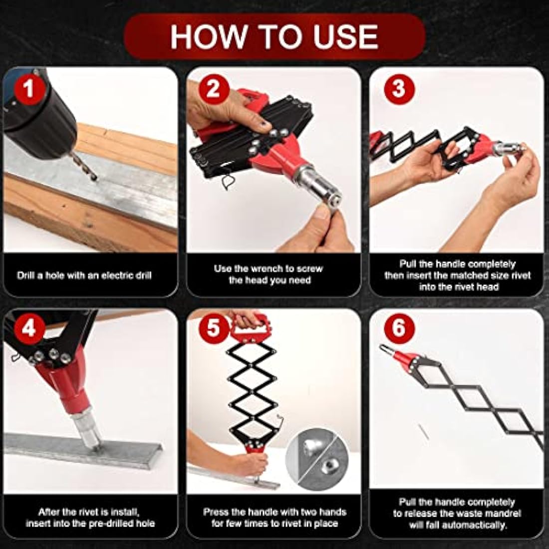 HAUTMEC 12" Lazy Tong Pop Rivet Gun – Heavy-Duty 5-in-1 Riveter