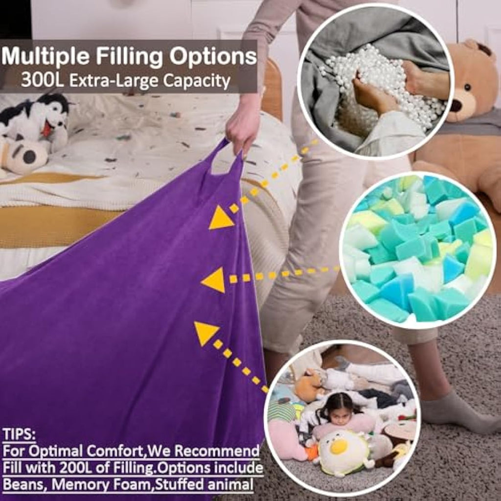 Nobildonna Corduroy Bean Bag Chair Cover – 300L Storage (Ultra Violet)