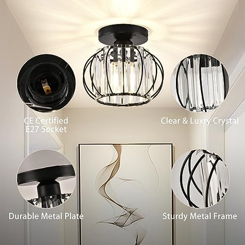 ZYDTRIP Modern Crystal Ceiling Light – 2 Pack Black Semi Flush Mount