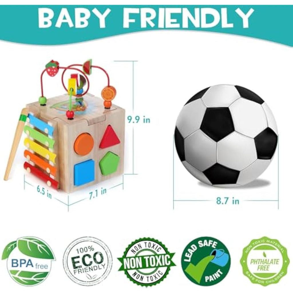 HELLOWOOD 8-in-1 Wooden Activity Cube | Montessori STEM Toy for Toddlers